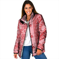 Red Hibiscus Monstera Seamless Kakau Hawaii Padded Jacket LT14 Women Red - Polynesian Pride