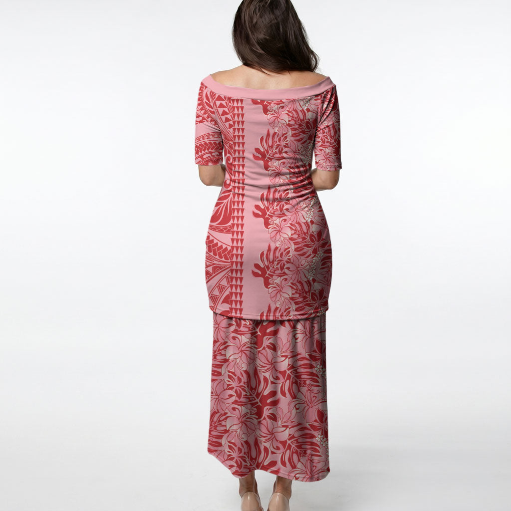 Red Hibiscus Monstera Seamless Kakau Hawaii Puletasi LT14 - Polynesian Pride