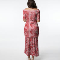 Red Hibiscus Monstera Seamless Kakau Hawaii Puletasi LT14 - Polynesian Pride