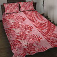 Red Hibiscus Monstera Seamless Kakau Hawaii Quilt Bed Set LT14 Red - Polynesian Pride