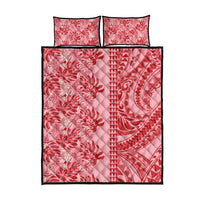 Red Hibiscus Monstera Seamless Kakau Hawaii Quilt Bed Set LT14 - Polynesian Pride