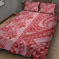 Red Hibiscus Monstera Seamless Kakau Hawaii Quilt Bed Set LT14 - Polynesian Pride