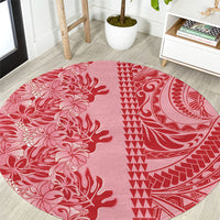 Red Hibiscus Monstera Seamless Kakau Hawaii Round Carpet
