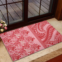 Red Hibiscus Monstera Seamless Kakau Hawaii Rubber Doormat LT14 - Polynesian Pride