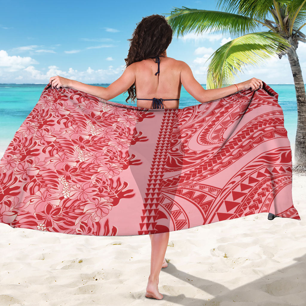 Red Hibiscus Monstera Seamless Kakau Hawaii Sarong