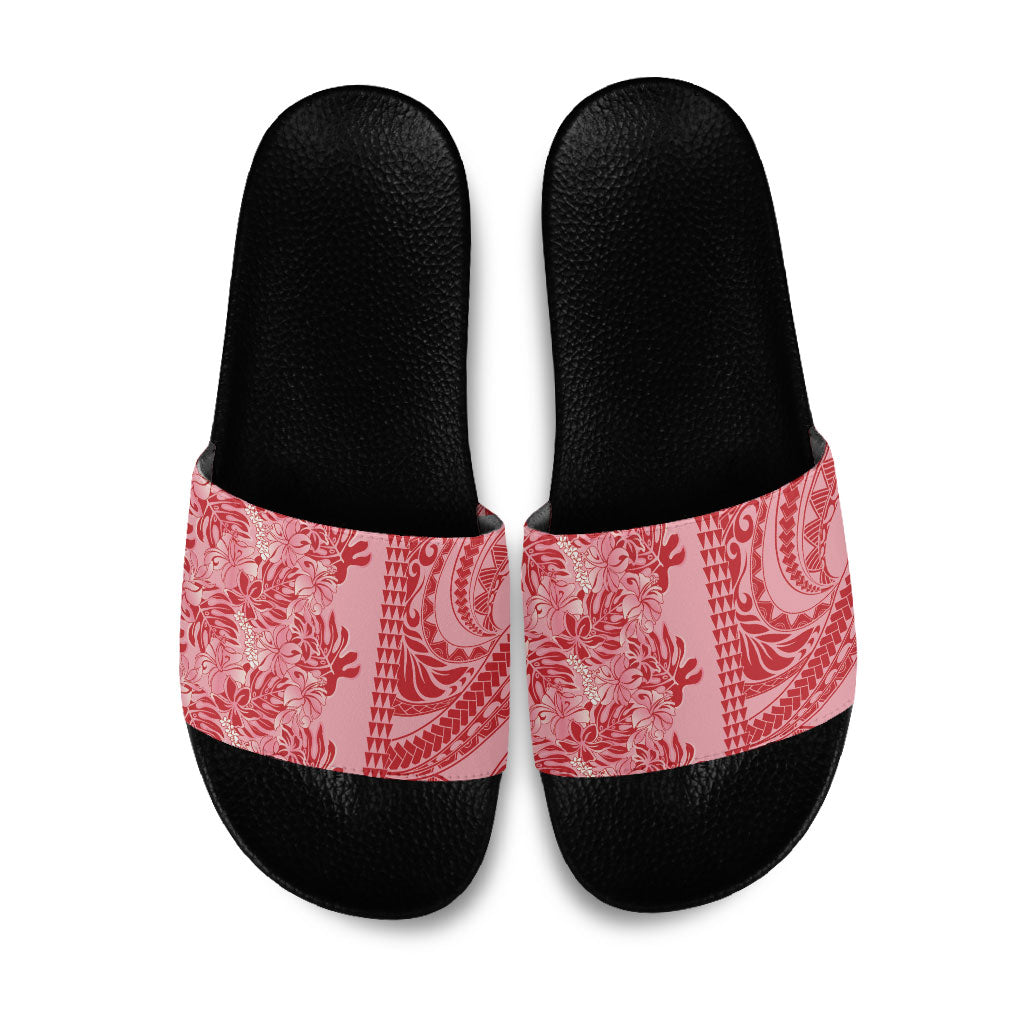 Red Hibiscus Monstera Seamless Kakau Hawaii Slide Sandals LT14 Red - Polynesian Pride