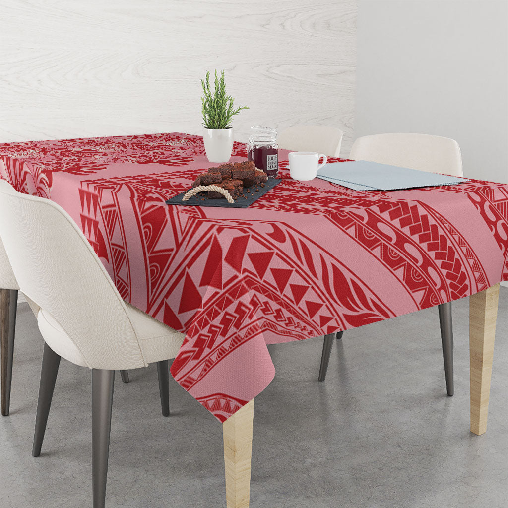 Red Hibiscus Monstera Seamless Kakau Hawaii Tablecloth LT14 - Polynesian Pride
