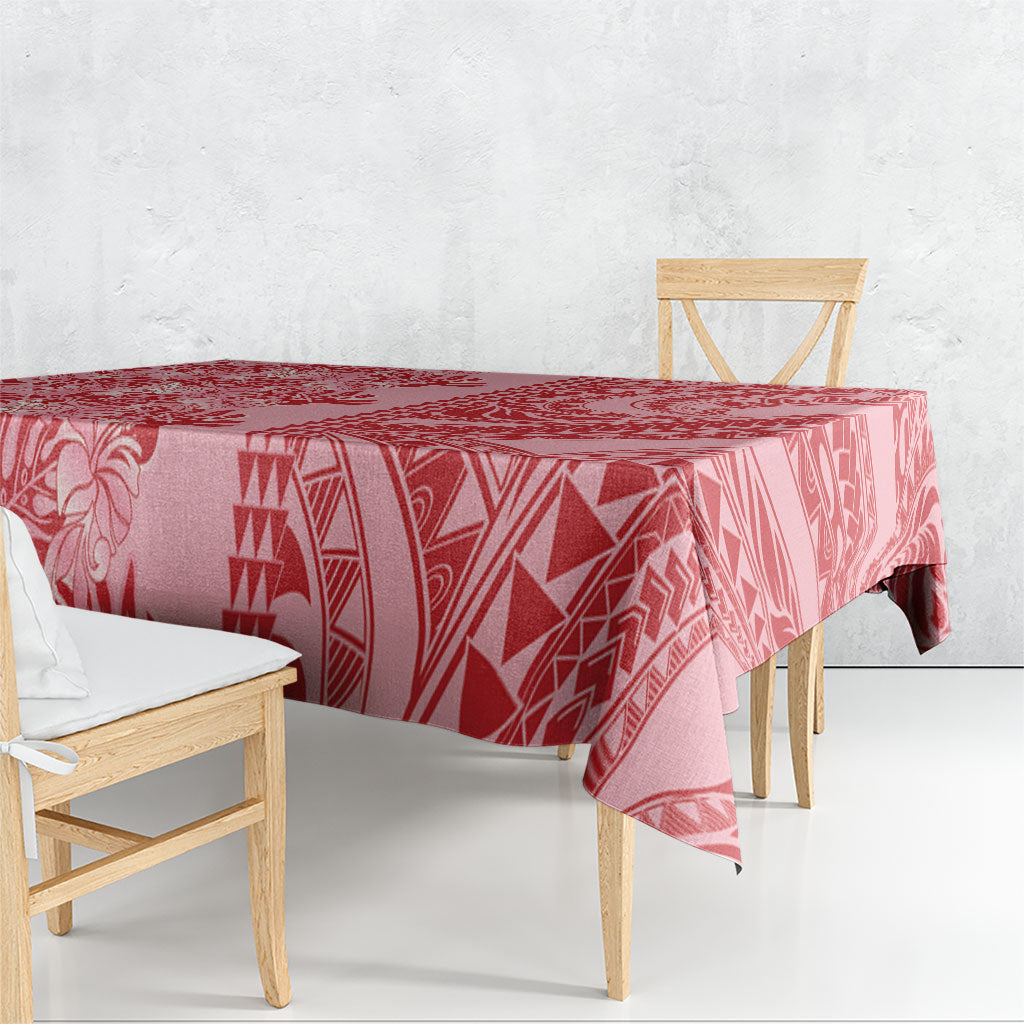 Red Hibiscus Monstera Seamless Kakau Hawaii Tablecloth LT14 - Polynesian Pride