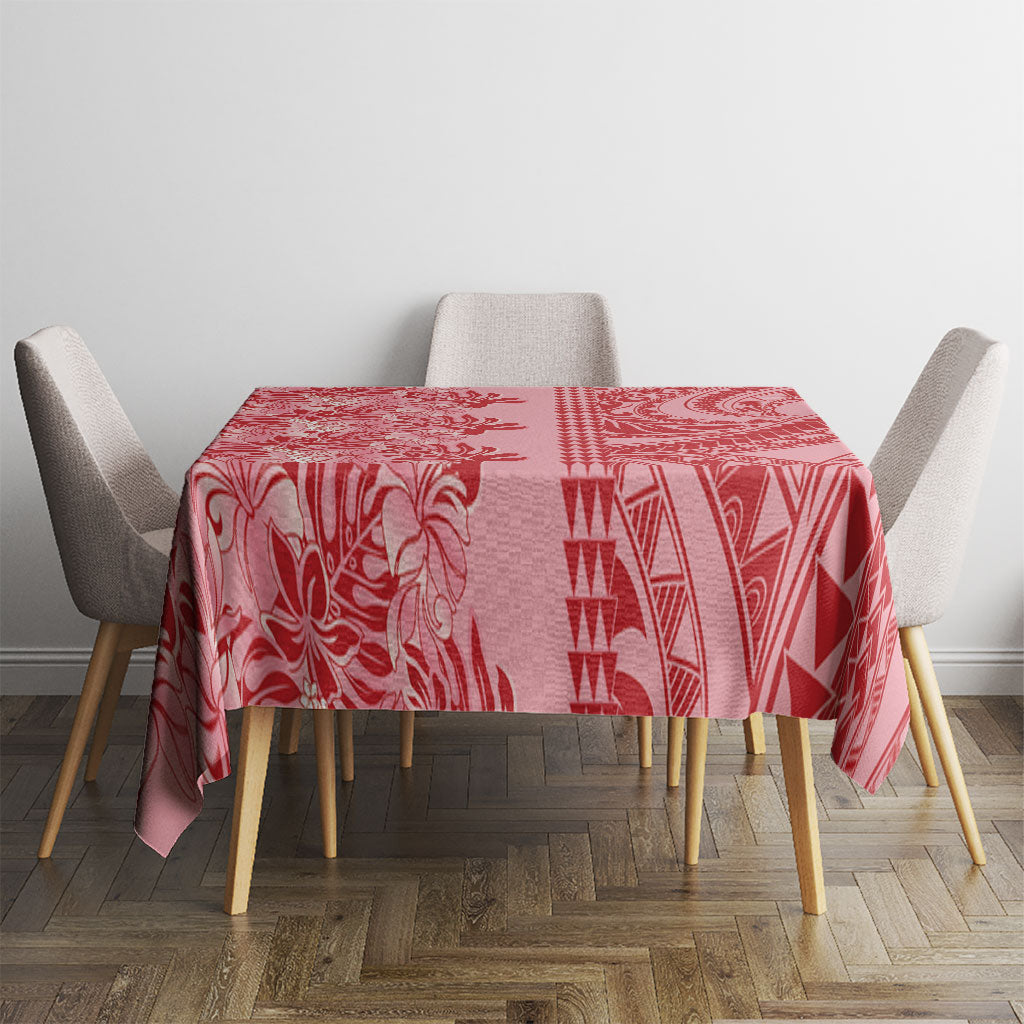 Red Hibiscus Monstera Seamless Kakau Hawaii Tablecloth LT14 - Polynesian Pride