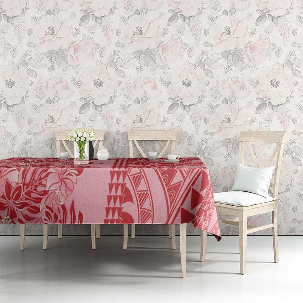 Red Hibiscus Monstera Seamless Kakau Hawaii Tablecloth LT14 - Polynesian Pride