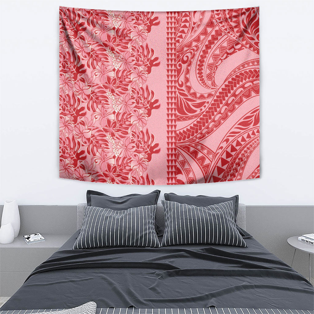Red Hibiscus Monstera Seamless Kakau Hawaii Tapestry