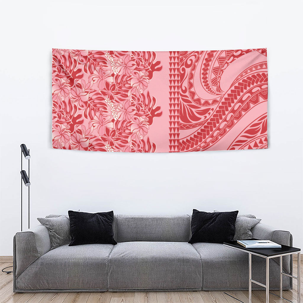 Red Hibiscus Monstera Seamless Kakau Hawaii Tapestry