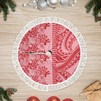 Red Hibiscus Monstera Seamless Kakau Hawaii Tree Skirt LT14 Fringed Red - Polynesian Pride
