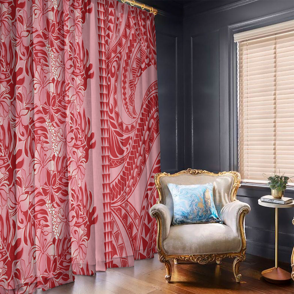 Red Hibiscus Monstera Seamless Kakau Hawaii Window Curtain LT14 - Polynesian Pride