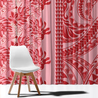 Red Hibiscus Monstera Seamless Kakau Hawaii Window Curtain LT14 - Polynesian Pride