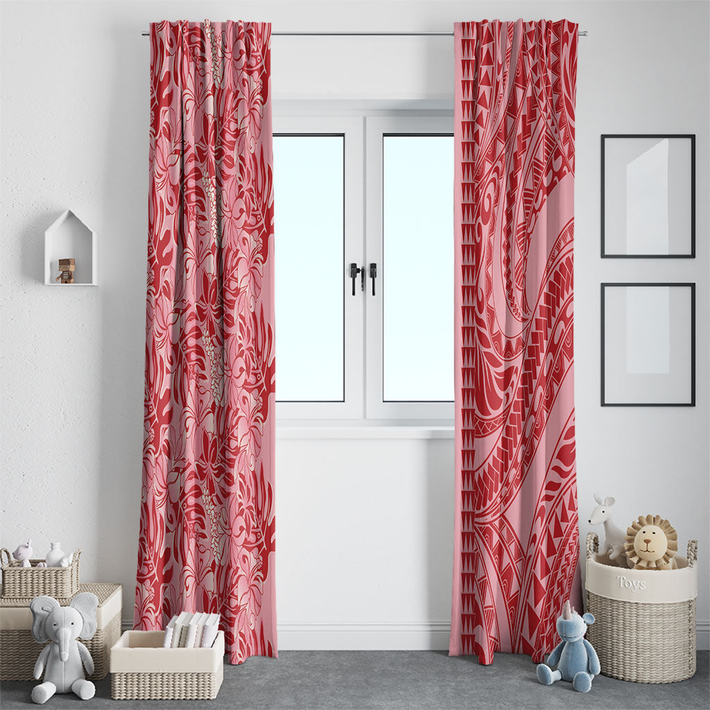 Red Hibiscus Monstera Seamless Kakau Hawaii Window Curtain LT14 - Polynesian Pride