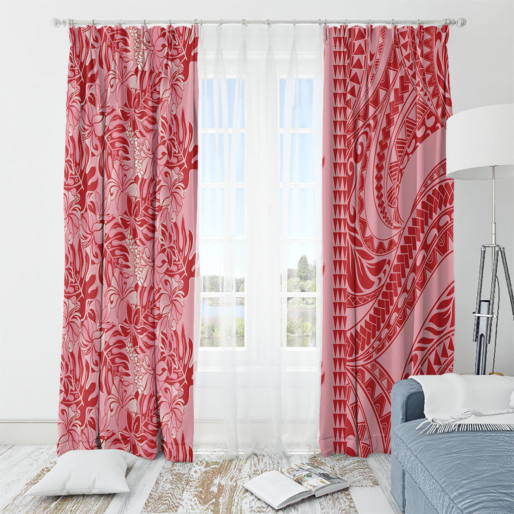 Red Hibiscus Monstera Seamless Kakau Hawaii Window Curtain LT14 - Polynesian Pride