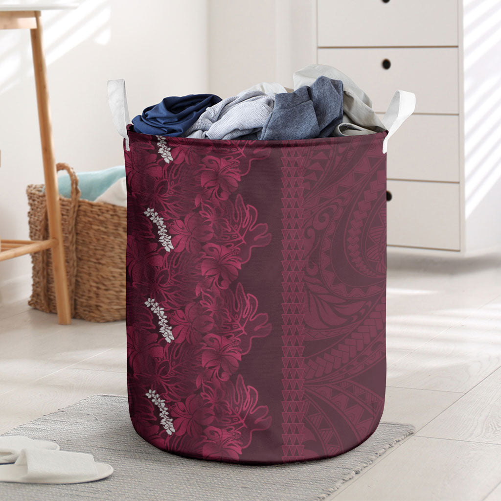 Burgundy Hibiscus Monstera Seamless Kakau Hawaii Laundry Basket LT14 Burgundy - Polynesian Pride