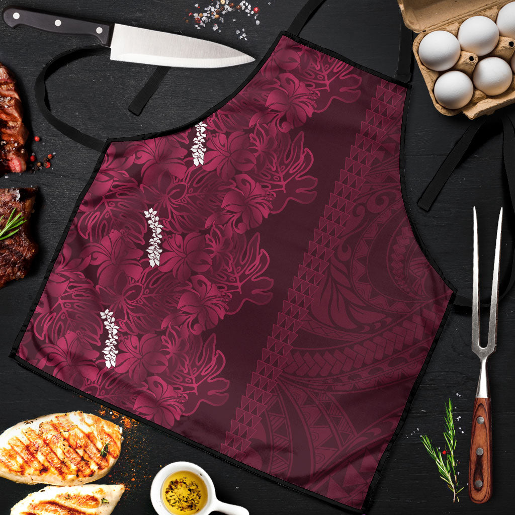 Burgundy Hibiscus Monstera Seamless Kakau Hawaii Apron