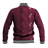 Burgundy Hibiscus Monstera Seamless Kakau Hawaii Baseball Jacket LT14 - Polynesian Pride