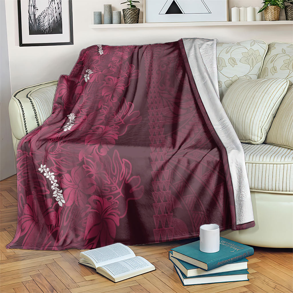 Burgundy Hibiscus Monstera Seamless Kakau Hawaii Blanket LT14 Burgundy - Polynesian Pride