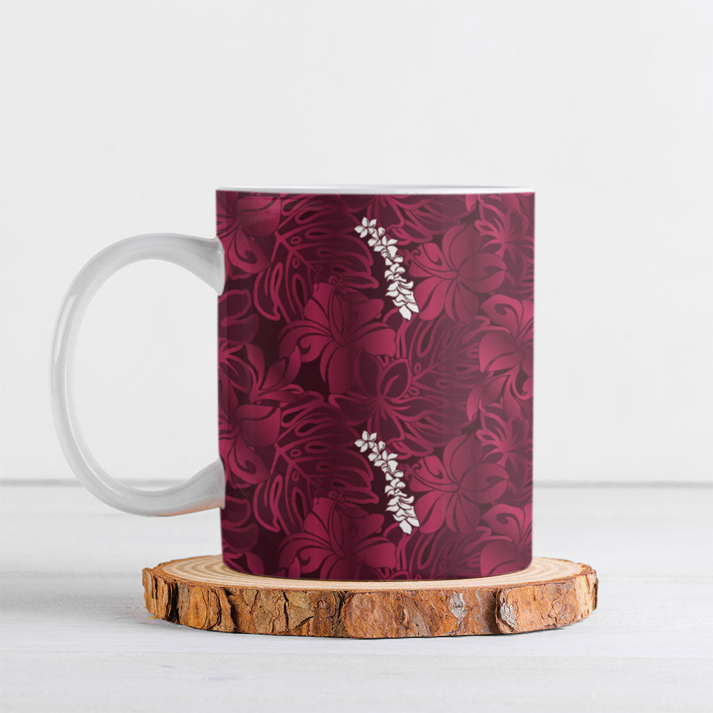 Burgundy Hibiscus Monstera Seamless Kakau Hawaii Ceramic Mug LT14 Burgundy - Polynesian Pride