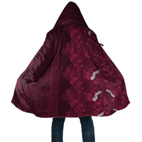Burgundy Hibiscus Monstera Seamless Kakau Hawaii Cloak LT14 Unisex Burgundy - Polynesian Pride