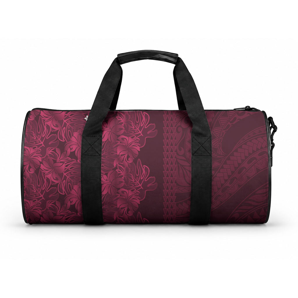 Burgundy Hibiscus Monstera Seamless Kakau Hawaii Duffle Bag LT14 One size Burgundy - Polynesian Pride