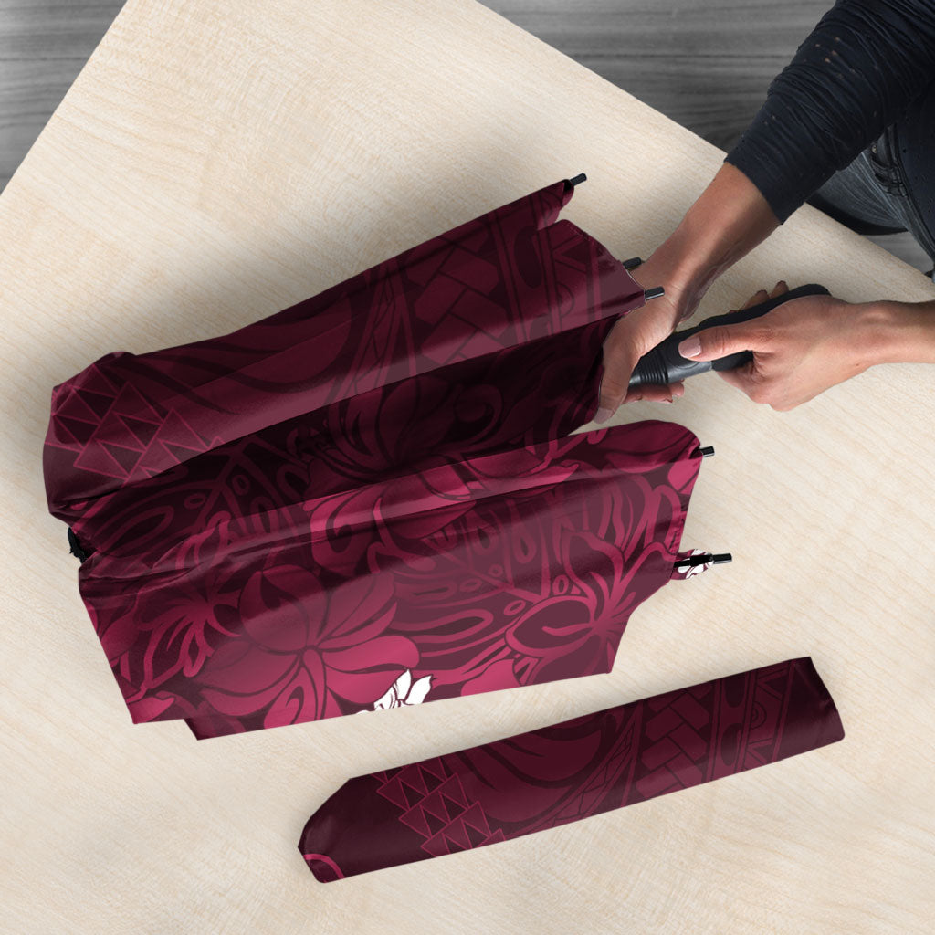 Burgundy Hibiscus Monstera Seamless Kakau Hawaii Umbrella LT14 - Polynesian Pride