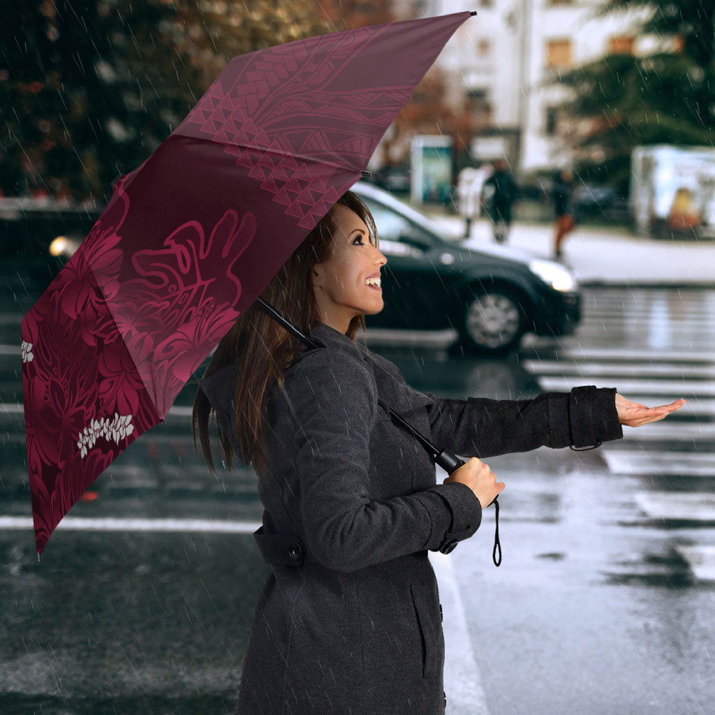 Burgundy Hibiscus Monstera Seamless Kakau Hawaii Umbrella LT14 - Polynesian Pride