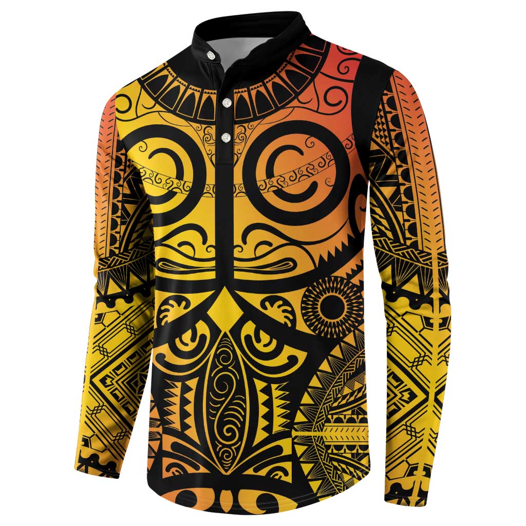 Marquesas Islands Button Sweatshirt Marquesan Tattoo Yellow Gradient - Polynesian Pride