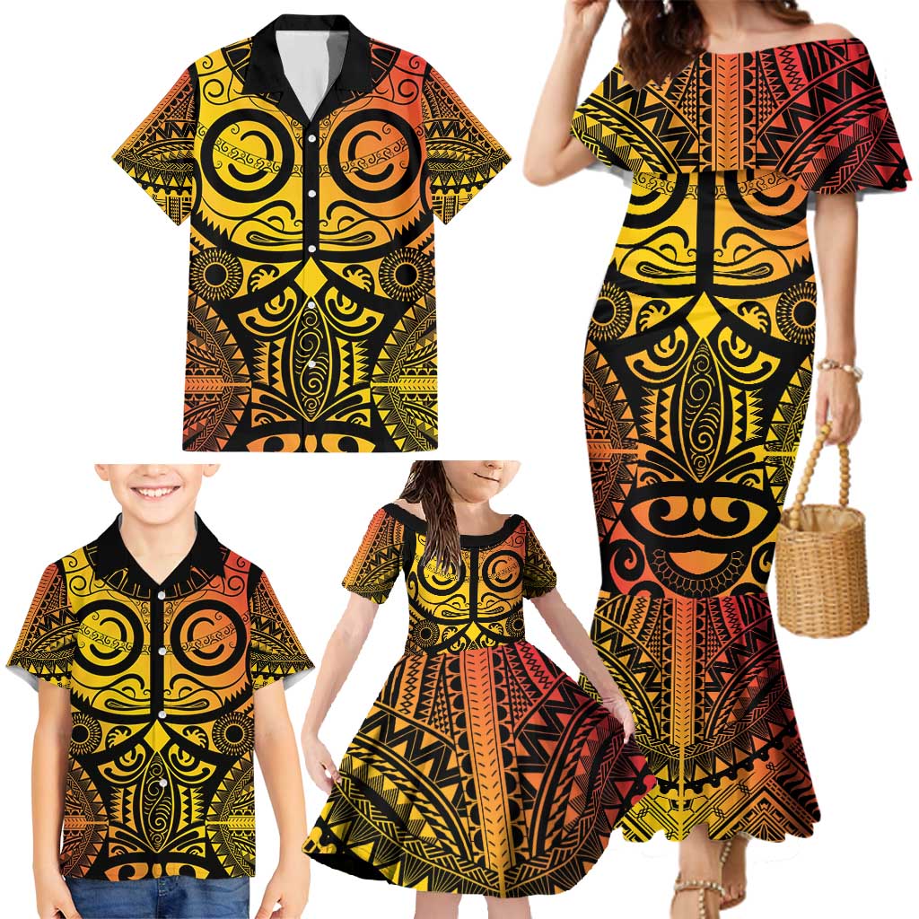 Marquesas Islands Family Matching Mermaid Dress and Hawaiian Shirt Marquesan Tattoo Yellow Gradient - Polynesian Pride
