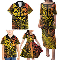 Marquesas Islands Family Matching Puletasi and Hawaiian Shirt Marquesan Tattoo Yellow Gradient - Polynesian Pride