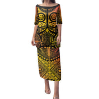 Marquesas Islands Family Matching Puletasi and Hawaiian Shirt Marquesan Tattoo Yellow Gradient - Polynesian Pride