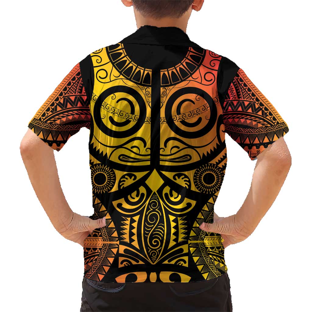 Marquesas Islands Family Matching Short Sleeve Bodycon Dress and Hawaiian Shirt Marquesan Tattoo Yellow Gradient - Polynesian Pride