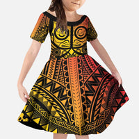 Marquesas Islands Family Matching Short Sleeve Bodycon Dress and Hawaiian Shirt Marquesan Tattoo Yellow Gradient - Polynesian Pride