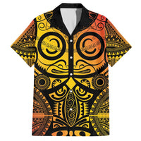 Marquesas Islands Family Matching Short Sleeve Bodycon Dress and Hawaiian Shirt Marquesan Tattoo Yellow Gradient - Polynesian Pride