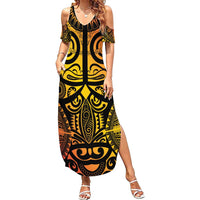 Marquesas Islands Family Matching Summer Maxi Dress and Hawaiian Shirt Marquesan Tattoo Yellow Gradient - Polynesian Pride
