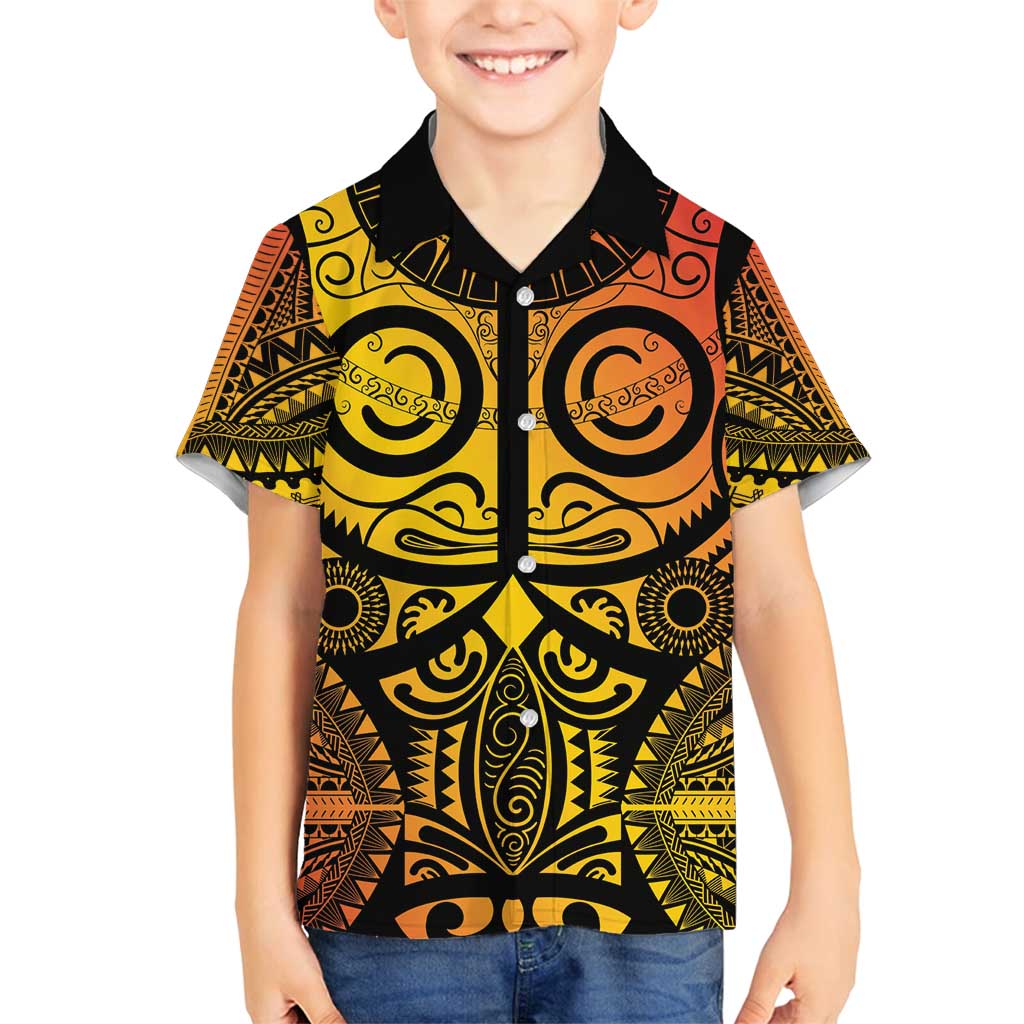Marquesas Islands Family Matching Summer Maxi Dress and Hawaiian Shirt Marquesan Tattoo Yellow Gradient - Polynesian Pride