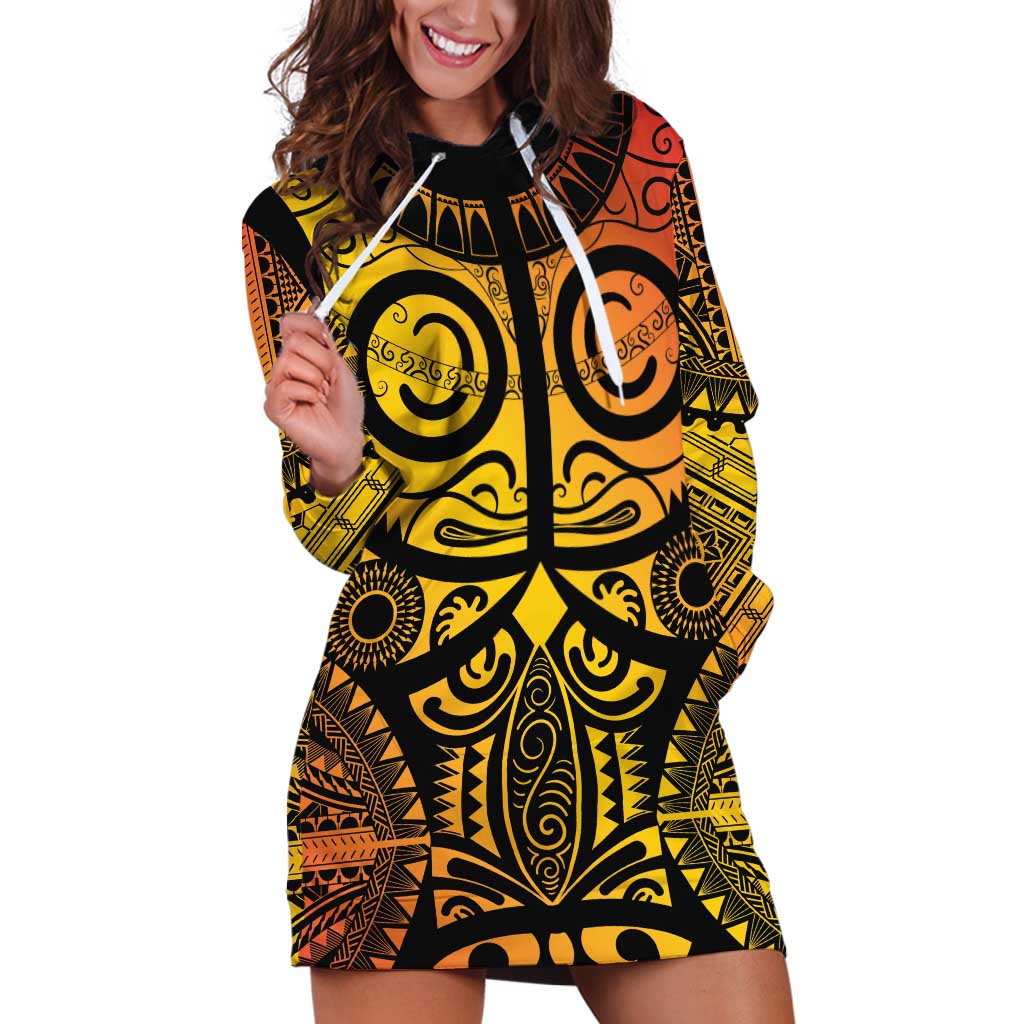 Marquesas Islands Hoodie Dress Marquesan Tattoo Yellow Gradient - Polynesian Pride