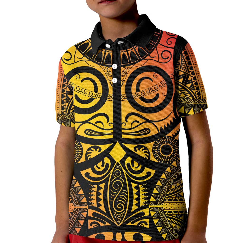 Marquesas Islands Kid Polo Shirt Marquesan Tattoo Yellow Gradient - Polynesian Pride