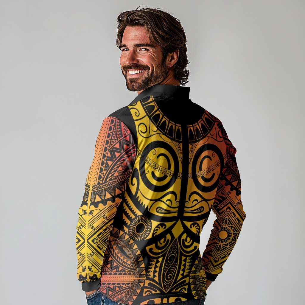 Marquesas Islands Long Sleeve Polo Shirt Marquesan Tattoo Yellow Gradient - Polynesian Pride