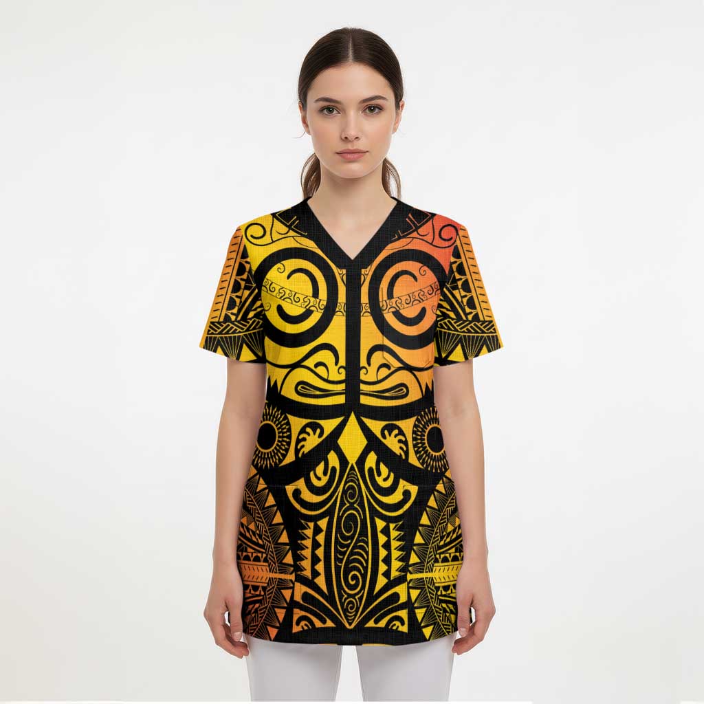 Marquesas Islands Scrub Top Marquesan Tattoo Yellow Gradient - Polynesian Pride