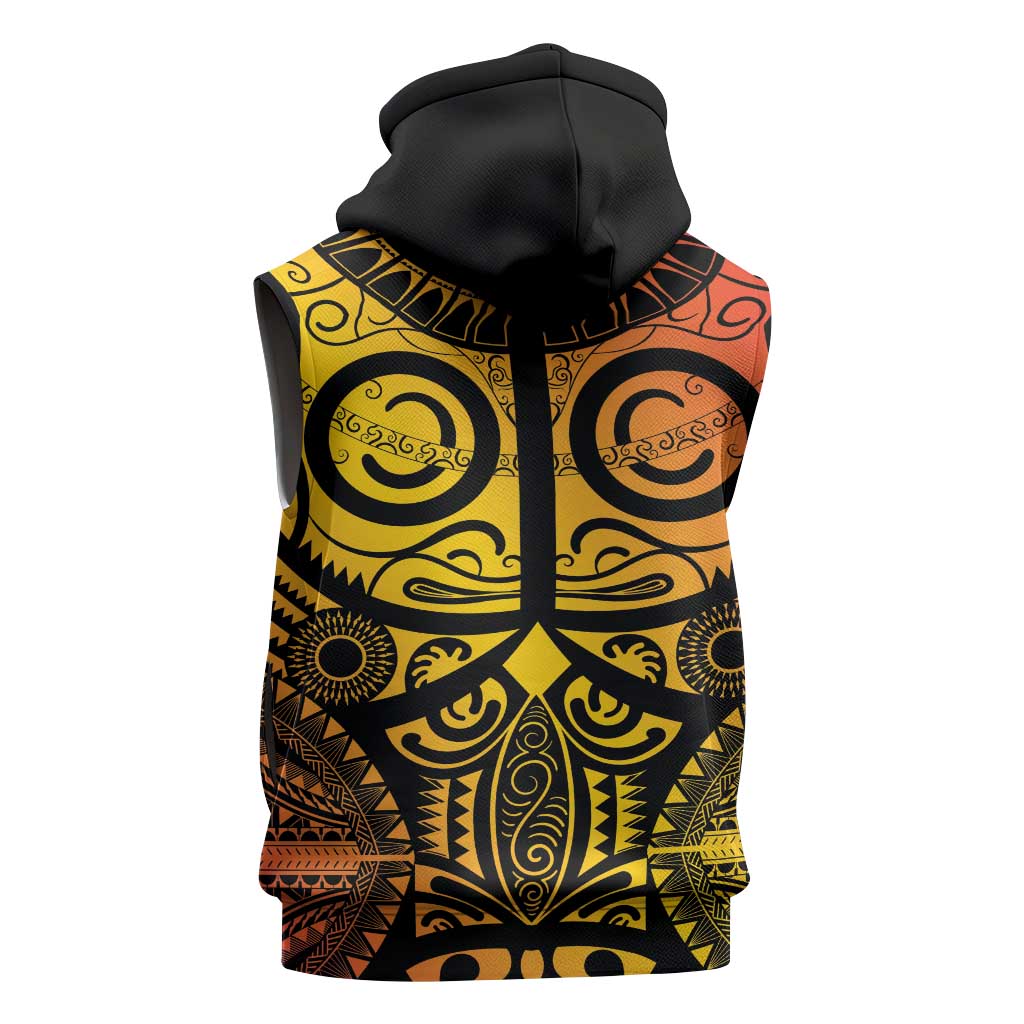 Marquesas Islands Sleeveless Zip Hoodie Marquesan Tattoo Yellow Gradient - Polynesian Pride