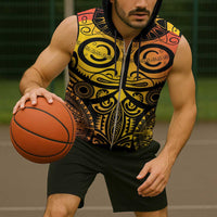 Marquesas Islands Sleeveless Zip Hoodie Marquesan Tattoo Yellow Gradient - Polynesian Pride