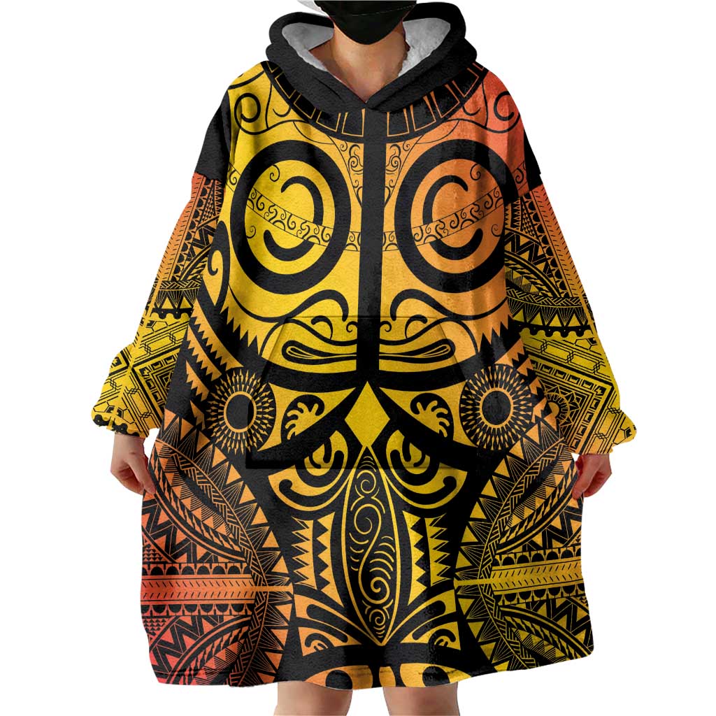 Marquesas Islands Wearable Blanket Hoodie Marquesan Tattoo Yellow Gradient - Polynesian Pride