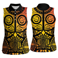 Marquesas Islands Women Sleeveless Polo Shirt Marquesan Tattoo Yellow Gradient - Polynesian Pride