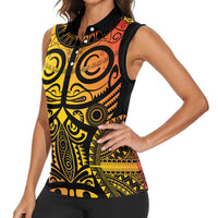 Marquesas Islands Women Sleeveless Polo Shirt Marquesan Tattoo Yellow Gradient - Polynesian Pride