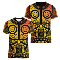 Marquesas Islands Women V-Neck T-Shirt Marquesan Tattoo Yellow Gradient - Polynesian Pride