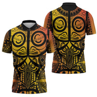 Marquesas Islands Zipper Polo Shirt Marquesan Tattoo Yellow Gradient - Polynesian Pride